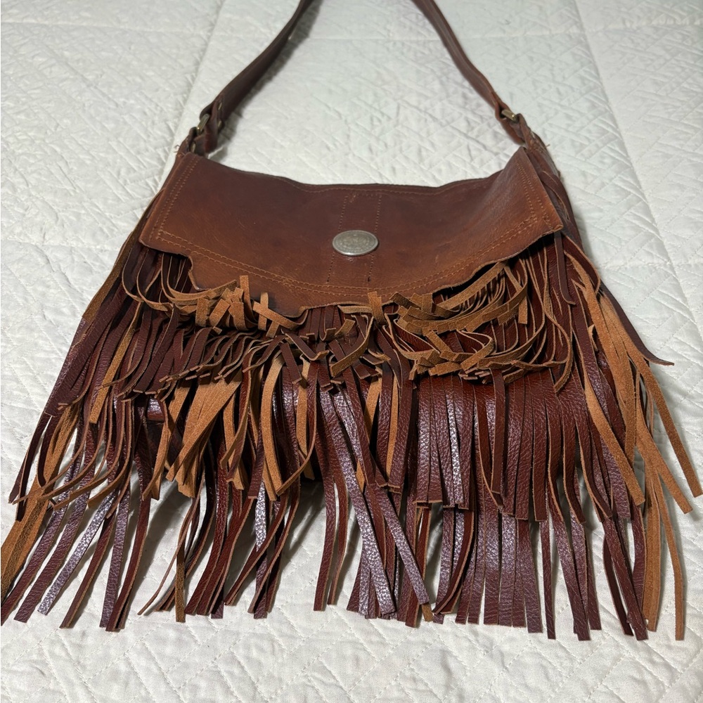 Western Handmade Fringe  Crossbody with Faux Silver Dollar